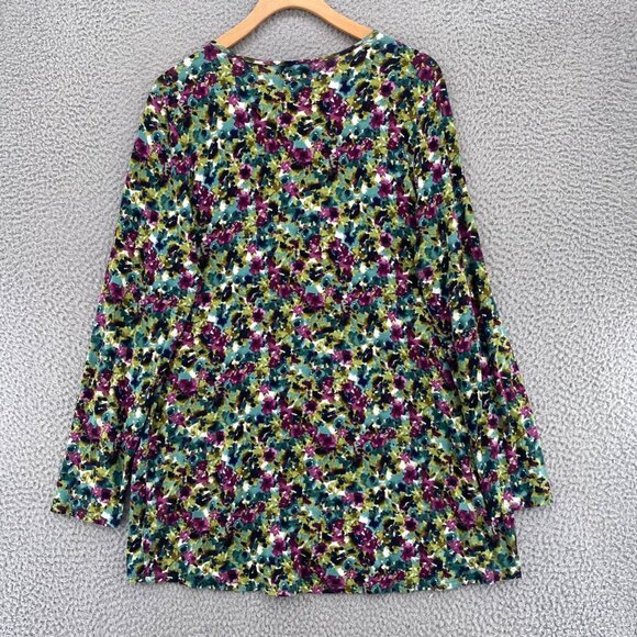 J Jill Top Womens Medium Green Multi Floral Wearever Long Sleeve Tunic Stretch - Picture 3 of 10